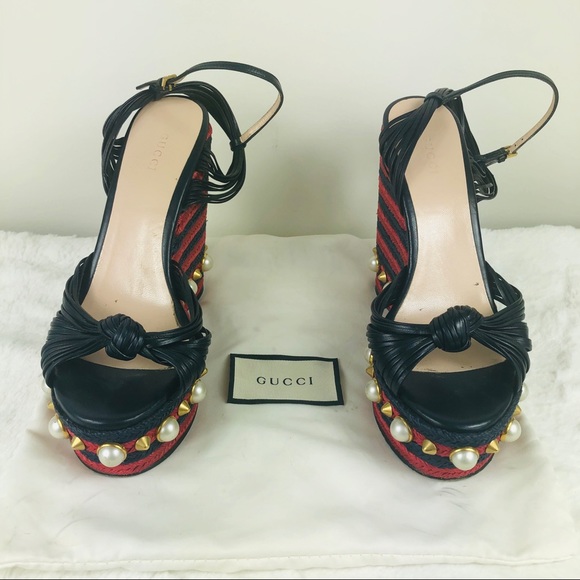 Gucci raffia pearl barbette espadrilles 38.5 - Picture 2 of 7